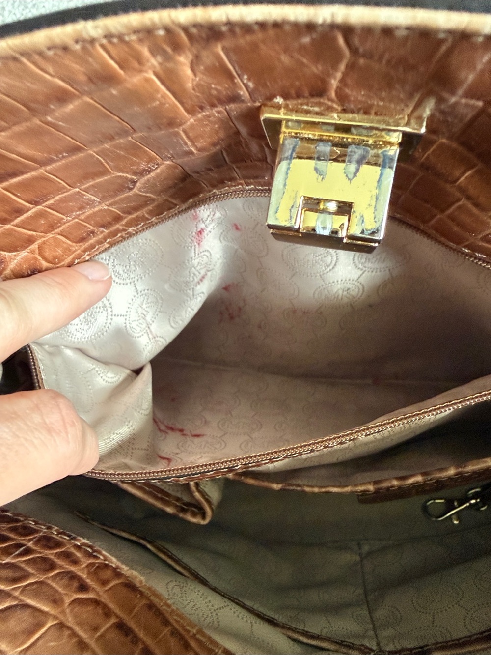 Michael Kors Croc-Embossed Brown Leather Satchel with Gold Hardware - Picture 7 of 7